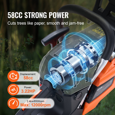 VEVOR 58CC 20&quot; Αλυσοπρίονο βενζίνης Κοπής ξύλου κινητήρα με αέριο αλυσοπρίονο αερίου
