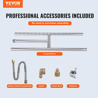 VEVOR 6 x 18 ιντσών Drop-in Fire Pit Pan, Ορθογώνιος Καυστήρας από Ανοξείδωτο Χάλυβα, Φυσικό &amp; Προπανικό Αέριο Fire Pan H-Burner 90.000 BTU για χρήση σε εσωτερικούς ή εξωτερικούς χώρους