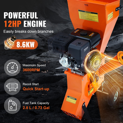 VEVOR Wood Chipper Shredder Mulcher 12 HP HeavyDuty Gas Powered 6,7” 420cc 8,6kW