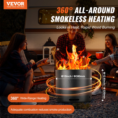VEVOR Smokeless Fire Pit Stove Bonfire 15 σε Dia Wood Burning Inox