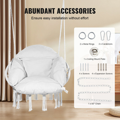 VEVOR αιώρα Swinging Chair Macramé Κρεμαστή καρέκλα με μαξιλάρι εσωτερικού &amp; εξωτερικού χώρου