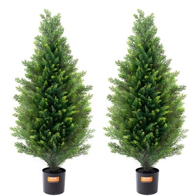 VEVOR 2 Pack 3&#039; Artificial Cedar Topiary Tree Faux Plant UV Decor In/Outdoor