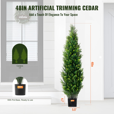 VEVOR 2 Pack 4&#039; Artificial Cedar Topiary Tree Faux Plant UV Decor In/Outdoor