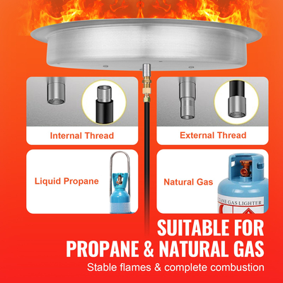 VEVOR 19 ιντσών στρογγυλό πτυσσόμενο λάκκο, καυστήρας από ανοξείδωτο ατσάλι, φυσικού αερίου και προπανίου 92.000 BTU με καπάκι, για χρήση σε εσωτερικούς ή εξωτερικούς χώρους