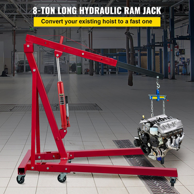 VEVOR Hydraulic Long Ram Jack, χωρητικότητας 8 Tons/17363 lbs, με μονοέμβολη αντλία και βάση Clevis, Χειροκίνητος επιλογέας Cherry με λαβή, για γερανούς γκαράζ/καταστήματος, ανυψωτικό κινητήρα, κόκκινο