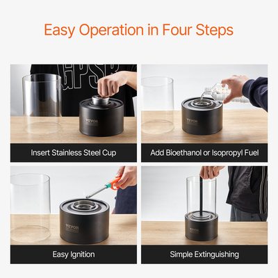 VEVOR Επιτραπέζιο Fire Pit 6 ιντσών Μεταλλικό Τζάκι Εσωτερικό Εξωτερικό με Γυαλί