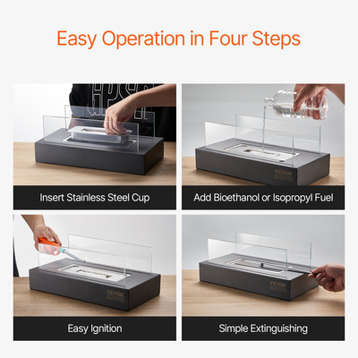 VEVOR Επιτραπέζιο Fire Pit 14 ιντσών Μεταλλικό Τζάκι Εσωτερικός Εξωτερικός χώρος με Γυαλί