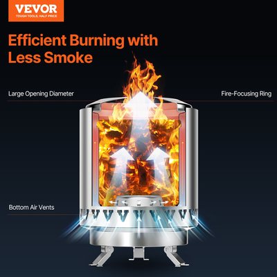 VEVOR Επιτραπέζιο τζάκι 6 ιντσών από ανοξείδωτο ατσάλι Εσωτερικός εξωτερικός χώρος Μαύρο