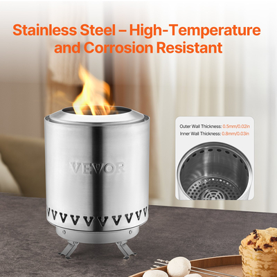 VEVOR Επιτραπέζιο τζάκι 6 ιντσών από ανοξείδωτο ατσάλι Εσωτερικός εξωτερικός χώρος Ασημί