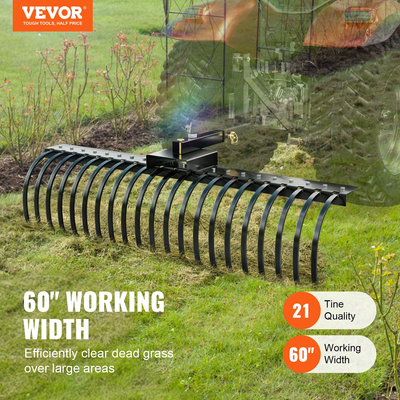 VEVOR Tow Behind Landscape Rake 60&quot; Lan Dethatcher Rake με 21 ατσάλινα δόντια
