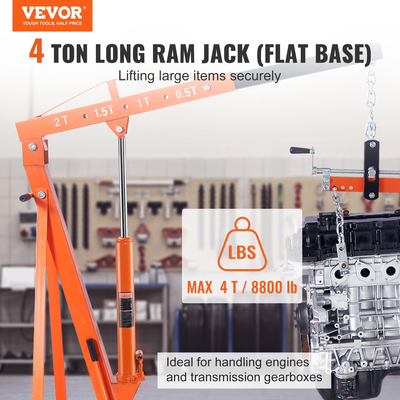 VEVOR Hydraulic Long Ram Jack, κύλινδρος ανύψωσης κινητήρα 4 τόνων με μονοέμβολη αντλία και επίπεδη βάση, υδραυλικός κύλινδρος εμβόλου για ανυψωτικά μηχανών ανύψωσης, υδραυλικοί γερανοί γκαράζ/καταστημάτων, μηχανικοί, αγροκτήματος