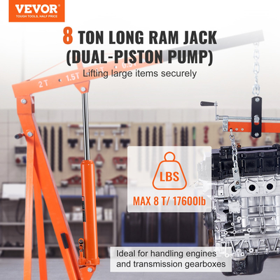 VEVOR Hydraulic Long Ram Jack, κύλινδρος ανύψωσης κινητήρα 8 τόνων με διπλή έμβολη αντλία και βάση Clevis, υδραυλικός κύλινδρος εμβόλου για ανυψωτικά μηχανών ανύψωσης, υδραυλικοί γερανοί γκαράζ/καταστημάτων, μηχανικοί, αγροκτήματος