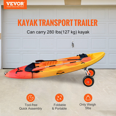 Καρότσι VEVOR Heavy Duty Kayak, χωρητικότητα φόρτωσης 280 lbs, Αποσπώμενο καρότσι κανόε με συμπαγή ελαστικά 10&#039;&#039;, ρυθμιζόμενο πλάτος &amp; προστασία από αφρό κορυφής, για καγιάκ με οπές αποστράγγισης 2,54 mm και άνω