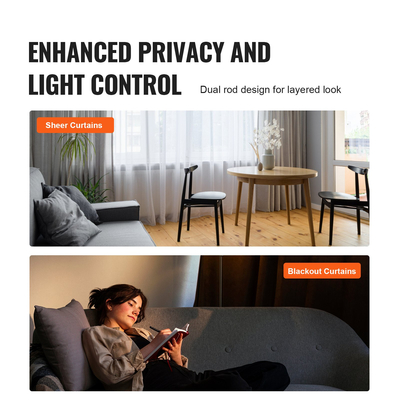 Κουρτινόξυλα VEVOR Διπλά κουρτινόξυλα, ρυθμιζόμενο μήκος 36-72 ιντσών (3-6 πόδια), Μαύρα διπλά κουρτινόξυλα με στρογγυλά τελειώματα, διάμετρος 1&quot; και 3/4&quot;, κουρτινόξυλο διπλού παραθύρου για διαφανείς κουρτίνες και κουρτίνες συσκότισης