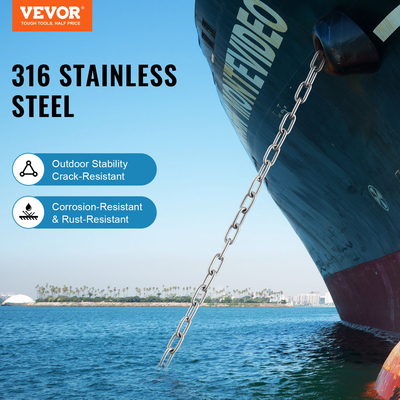 VEVOR Boat Anchor Chain από ανοξείδωτο χάλυβα Μολύβδινη αλυσίδα 1/4&quot; x 4&quot; με δύο δεσμά