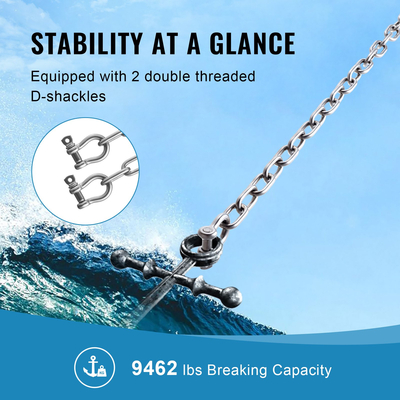 VEVOR Boat Anchor Chain από ανοξείδωτο χάλυβα Μολύβδινη αλυσίδα 1/4&quot; x 4&quot; με δύο δεσμά