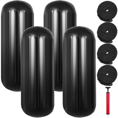VEVOR 4 Φτερά σκάφους με ραβδώσεις 10&quot;x28&quot; Μαύρες κεντρικές τρύπες προφυλακτήρες Προστασία πρόσδεσης