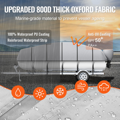 VEVOR Pontoon Boat Cover, 19&#039;-20&#039; Waterproof Trailerable Pontoon Cover, 800D Marine Grade PU Oxford Fabric, με κάλυμμα κινητήρα, 16 αντιανεμικούς ιμάντες πόρπης, ταιριάζει για 19&#039;-20&#039;L, πλάτος δοκού έως 96&quot;, γκρι