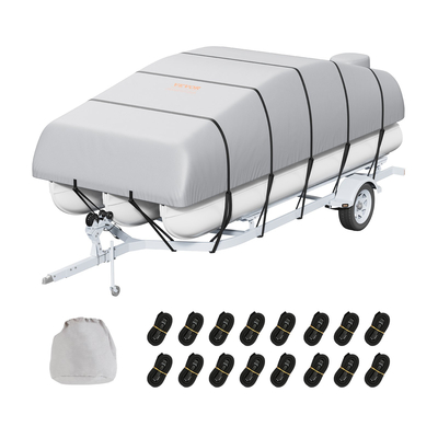VEVOR Pontoon Boat Cover, 19&#039;-20&#039; Waterproof Trailerable Pontoon Cover, 800D Marine Grade PU Oxford Fabric, με κάλυμμα κινητήρα, 16 αντιανεμικούς ιμάντες πόρπης, ταιριάζει για 19&#039;-20&#039;L, πλάτος δοκού έως 96&quot;, γκρι