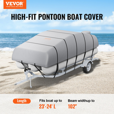 Κάλυμμα σκάφους VEVOR Pontoon, 23&#039;-24&#039; αδιάβροχο κάλυμμα Pontoon, 800D Marine Grade PU Oxford Fabric, με κάλυμμα κινητήρα, 16 αντιανεμικό λουράκι πόρπης, ταιριάζει για 23&#039;-24&#039;L, πλάτος δοκού έως 102&quot;, γκρι