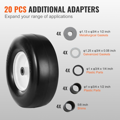 Ελαστικά VEVOR Lan Mower Tires with Rim, 13x5-6&quot; Tubeless Tractor Tires, 2-pack Tire and Wheel Assembly, Flat-free ελαστικά PU, 3.25&quot;-5.9&quot; Centered Hub, 3/4&quot; Bushing Size, 20 PCS Adapter for Lawn Mowers Τρακτέρ