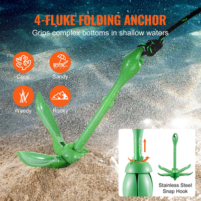 VEVOR Kayak Anchor Kit, 3,5 lb Paddle Board Anchor Kit με 26,2 ft/8 m σχοινί και σημαδούρα, πτυσσόμενη μικρή άγκυρα σκάφους με τσάντα αποθήκευσης και άγκιστρο, αξεσουάρ καγιάκ για καγιάκ, μικρά σκάφη, κανό