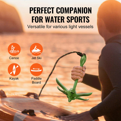 VEVOR Kayak Anchor Kit, 3,5 lb Paddle Board Anchor Kit με 26,2 ft/8 m σχοινί και σημαδούρα, πτυσσόμενη μικρή άγκυρα σκάφους με τσάντα αποθήκευσης και άγκιστρο, αξεσουάρ καγιάκ για καγιάκ, μικρά σκάφη, κανό