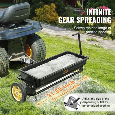 VEVOR Broadcast Spreader, 100 LB Tow Behind Poly Drop Spreader με 10&quot; τροχούς, Steel Spike Aerator, Fertilizer Spreader, Garden Seder και Salt Spreader, για κατοικίες, αγρόκτημα, σκληρό έδαφος, μαύρο