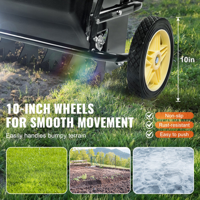 VEVOR Broadcast Spreader, 100 LB Tow Behind Poly Drop Spreader με 10&quot; τροχούς, Steel Spike Aerator, Fertilizer Spreader, Garden Seder και Salt Spreader, για κατοικίες, αγρόκτημα, σκληρό έδαφος, μαύρο