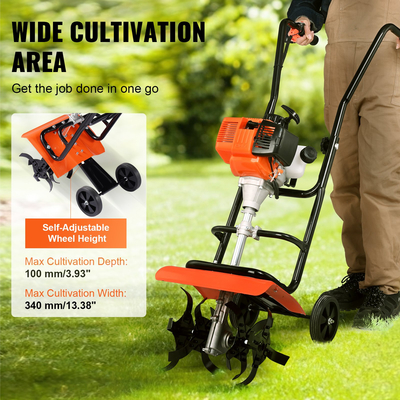 VEVOR Tiller Cultivator Gas Powered, 38CC 4-stroke Garden Cultivator, Tiller με 4 ρυθμιζόμενα μπροστινά δόντια από χάλυβα για καλλιέργεια χλοοτάπητα, κήπου και εδάφους