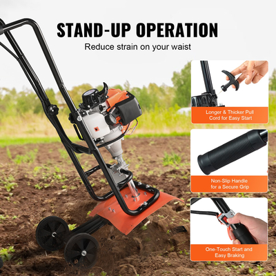 VEVOR Tiller Cultivator Gas Powered, 38CC 4-stroke Garden Cultivator, Tiller με 4 ρυθμιζόμενα μπροστινά δόντια από χάλυβα για καλλιέργεια χλοοτάπητα, κήπου και εδάφους