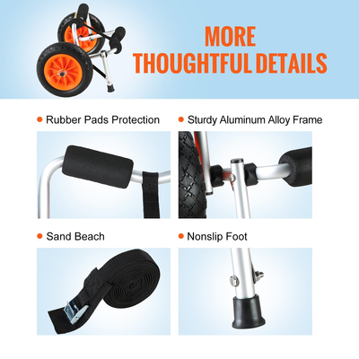 Καρότσι καγιάκ VEVOR Heavy Duty, χωρητικότητα φόρτωσης 250 λίβρες, αναδιπλούμενο καρότσι κανόε με μασίφ ελαστικά 10 ιντσών, αντιολισθητικό πόδι στήριξης &amp; ιμάντα πρόσδεσης, για καγιάκ Canoes Paddleboards Float Mats Jon Boats