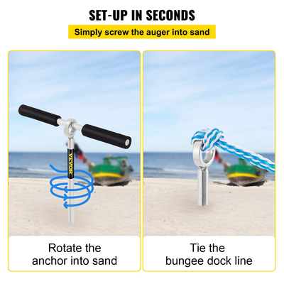 VEVOR Sand Anchor, μήκους 36\&quot; τρυπάνι μέχρι την παραλία και Sandbar, 316 ανοξείδωτη άγκυρα με βίδα με αφαιρούμενη λαβή, γραμμή Bungee &amp; τσάντα μεταφοράς, για τζετ σκι PWC Pontoon Kayak