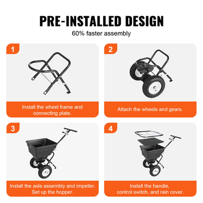 VEVOR Broadcast Spreader, 100 LB Walk-Behind Turf Spreader με 12&quot; τροχούς, Steel Push Fertilizer Spreader, Garden Seder και Salt Spreader, Σχεδιασμένο για κατοικίες, αγροκτήματα και σκληρό έδαφος, μαύρο