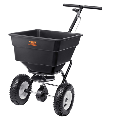 VEVOR Broadcast Spreader, 100 LB Walk-Behind Turf Spreader με 12&quot; τροχούς, Steel Push Fertilizer Spreader, Garden Seder και Salt Spreader, Σχεδιασμένο για κατοικίες, αγροκτήματα και σκληρό έδαφος, μαύρο
