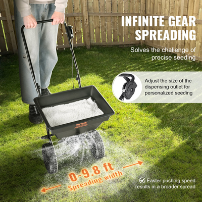 VEVOR Broadcast Spreader, 25 LB Walk-Behind Turf Spreader με 8&quot; τροχούς, Steel Push Fertilizer Spreader, Garden Seder και Salt Spreader, Σχεδιασμένο για κατοικίες, αγροκτήματα και σκληρό έδαφος, μαύρο