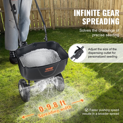 VEVOR Broadcast Spreader, 60 LB Walk-Behind Turf Spreader με 8&quot; τροχούς, Steel Push Fertilizer Spreader, Garden Seder και Salt Spreader, Σχεδιασμένο για κατοικίες, αγροκτήματα και σκληρά εδάφη, μαύρο