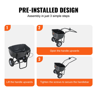 VEVOR Broadcast Spreader, 60 LB Walk-Behind Turf Spreader με 8&quot; τροχούς, Steel Push Fertilizer Spreader, Garden Seder και Salt Spreader, Σχεδιασμένο για κατοικίες, αγροκτήματα και σκληρά εδάφη, μαύρο