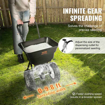 VEVOR Broadcast Spreader, 80 LB Walk-Behind Turf Spreader με 12&quot; τροχούς, Steel Push Fertilizer Spreader, Garden Seder και Salt Spreader, Σχεδιασμένο για κατοικίες, αγροκτήματα και σκληρό έδαφος, μαύρο