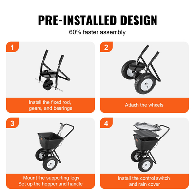 VEVOR Broadcast Spreader, 80 LB Walk-Behind Turf Spreader με 12&quot; τροχούς, Steel Push Fertilizer Spreader, Garden Seder και Salt Spreader, Σχεδιασμένο για κατοικίες, αγροκτήματα και σκληρό έδαφος, μαύρο