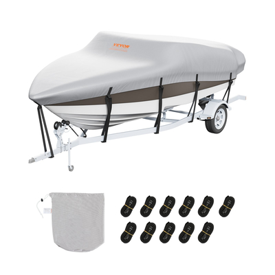VEVOR Boat Cover, 4260-4800 mmTrailerable αδιάβροχο κάλυμμα σκάφους, 600D Marine Grade PU Oxford, με κάλυμμα κινητήρα και ιμάντες πόρπης, για V-Hull, Tri-Hull, Fish Ski Boat, Runabout, Bass Boat, Γκρι