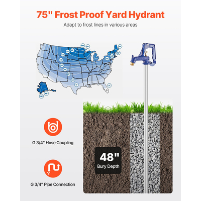 Χυτοσίδηρος VEVOR Frost Proof Yard Hydrant 75&#039;&#039; Μήκος 48&#039;&#039; Βάθος Θάψεως Βαρέων καθηκόντων Χυτοσίδηρος