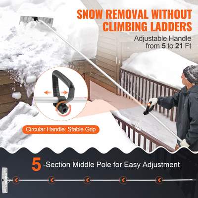 VEVOR Snow Roof Rake, 25&quot; Blade Snow Removal Tool, 21ft Reach Αλουμινένιο φτυάρι οροφής, ρολόι για προστασία οροφής, αντιολισθητική λαβή λαβής, εύκολη εγκατάσταση και χρήση για στέγη σπιτιού, χιόνι αυτοκινήτου, βρεγμένα φύλλα
