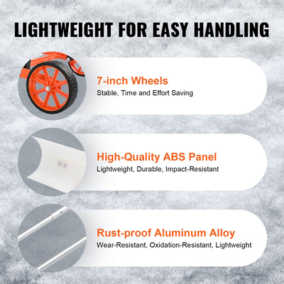 Φτυάρι χιονιού VEVOR με ρόδες, Φτυάρι χιονιού 37 ιντσών για Driveway, ABS Φτυάρι χιονιού για αφαίρεση χιονιού, ωστικό φτυάρι βαρέως τύπου με φαρδιά λεπίδα και λαβή από κράμα αλουμινίου σε σχήμα U