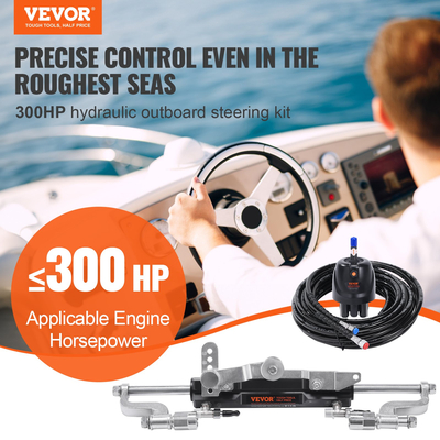 VEVOR Hydraulic Outboard Steering Kit, 300HP, Marine Boat Hydraulic Steering System, με κύλινδρο αμφίδρομης κλειδαριάς αντλίας τιμόνι και υδραυλικό σωλήνα διεύθυνσης 26 ποδιών, για μονοκινητήρια σκάφη ενός σταθμού