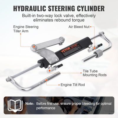 VEVOR Hydraulic Outboard Steering Kit, 90HP, Marine Boat Hydraulic Steering System, με κύλινδρο αμφίδρομης κλειδαριάς αντλίας τιμόνι και υδραυλικό σωλήνα διεύθυνσης 24 ποδιών, για μονοκινητήρια σκάφη ενός σταθμού