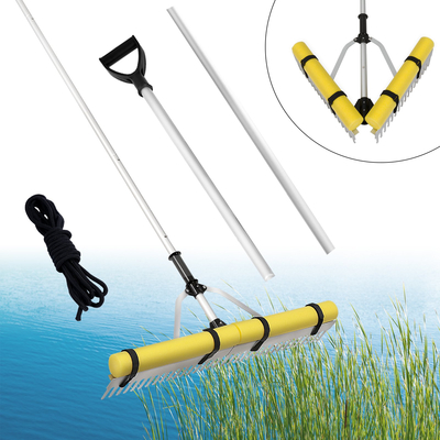 VEVOR Landscape Rake, 915mm Head Aluminum Landscape Rake, Lake Weed Rake με ρυθμιζόμενη λαβή επέκτασης 2600mm, σχοινί και πλωτήρα, για χαλάρωση εδάφους, περιποίηση γκαζόν, βοτανίζοντας λίμνη, κήπος, λίμνη