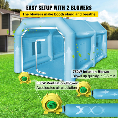 Φουσκωτός θάλαμος ψεκασμού Paint Tent Paint Car Ανθεκτικό στη φλόγα 2 Blowers Capacious