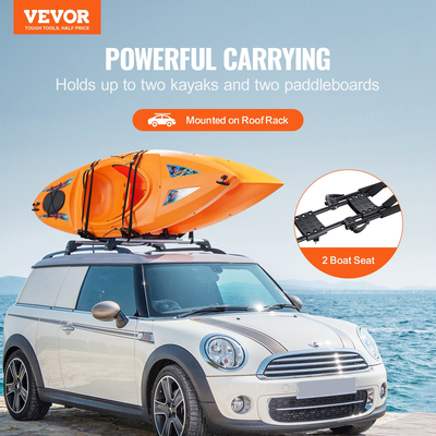 VEVOR Kayak Roof Rack 1 Pair J-Bar, Soft Roof Rack, Top Mount Tie Down, Carrier for kayak, Surf Board, Canoe, SUP, Ski Board, Mount on Car, SUV, Truck, 2 Kayak