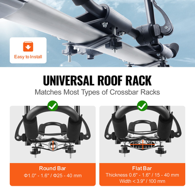 VEVOR Kayak Roof Rack 1 Pair J-Bar, Soft Roof Rack, Top Mount Tie Down, Carrier for kayak, Surf Board, Canoe, SUP, Ski Board, Mount on Car, SUV, Truck, 2 Kayak